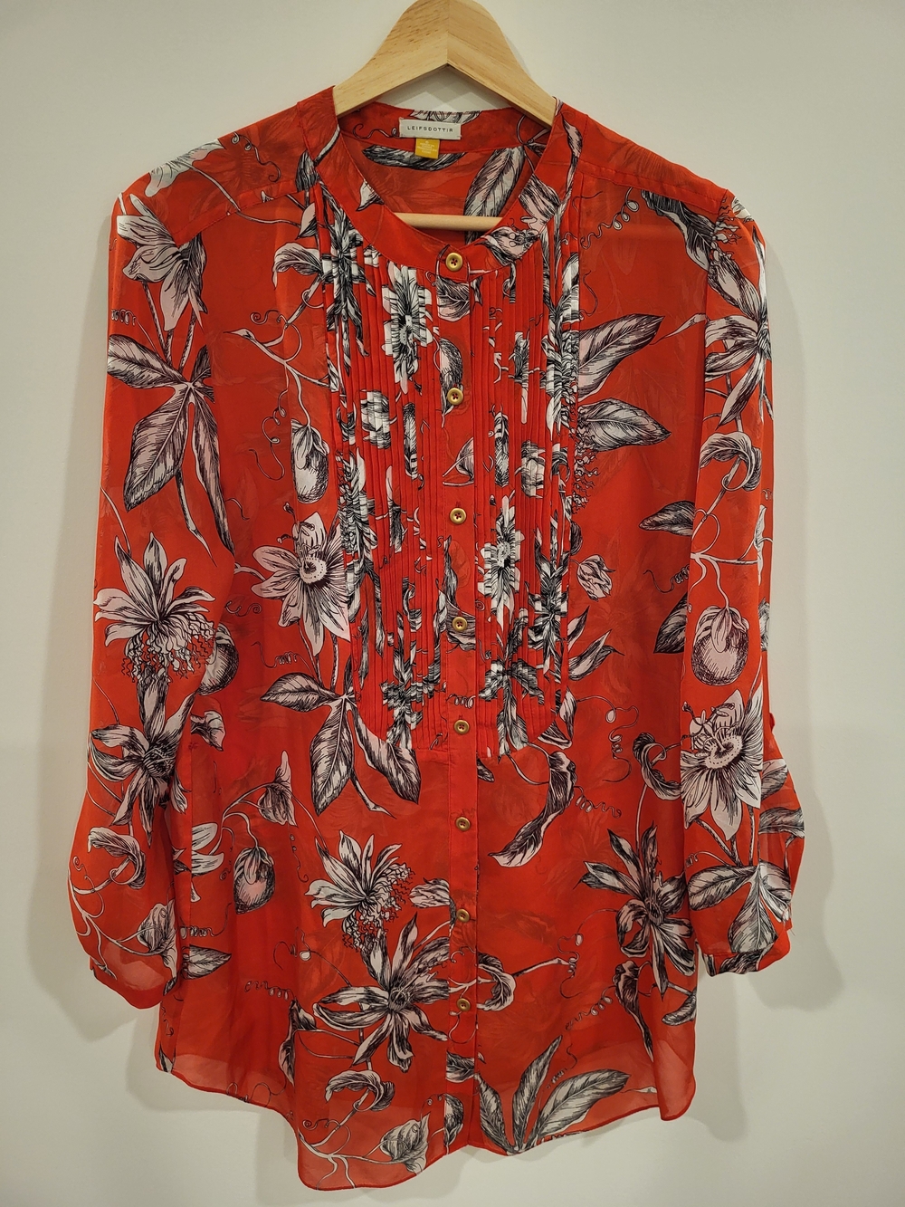 leifsdottir Anthropologie Semi-Sheer Silk Red Floral Botanical Print Tunic 6